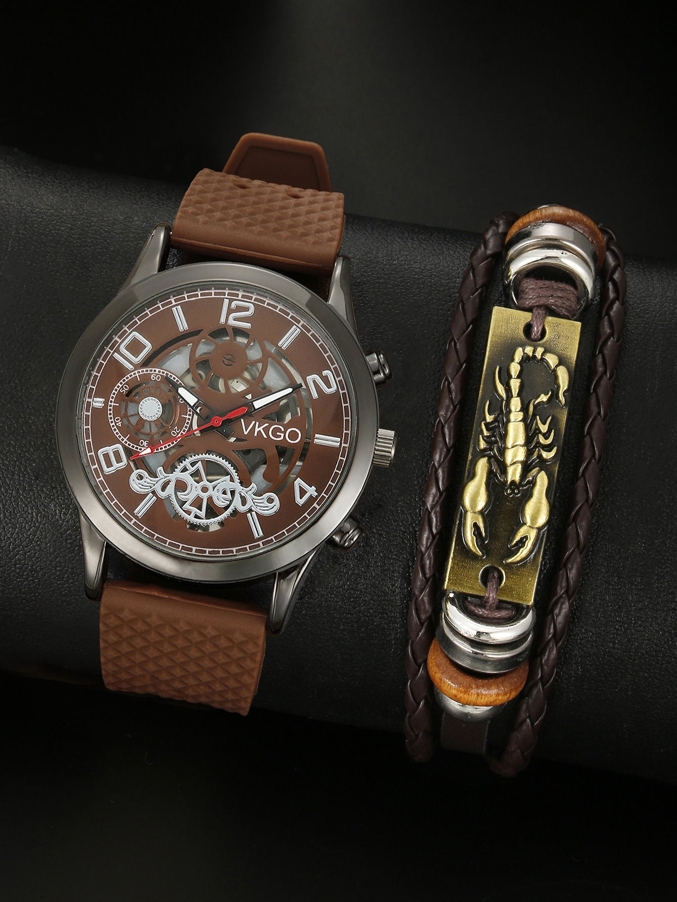 Alloy Watch Leather Strap Bracelet Set