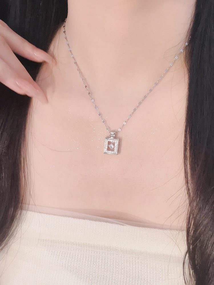 Women's Rose Gold Titanium Steel Perfume Bottle Pendant Necklace