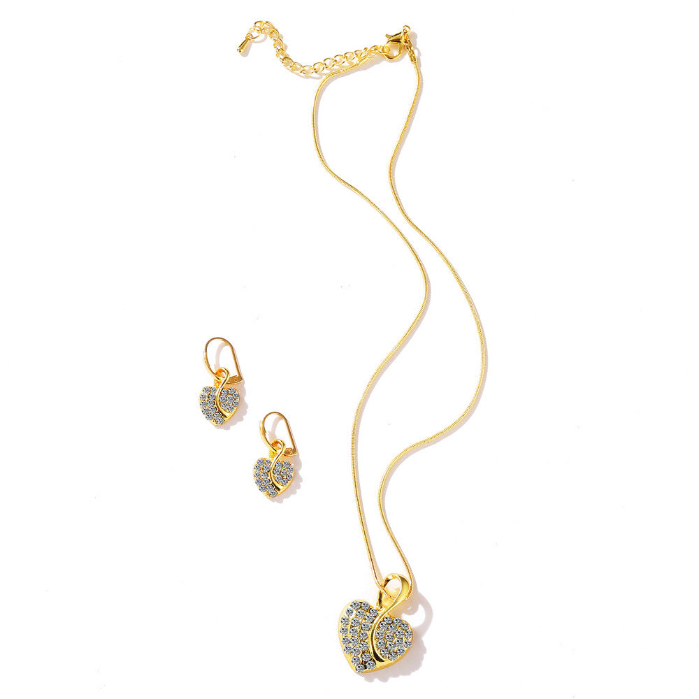 18K Dot Diamond Heart Necklace Earring Set