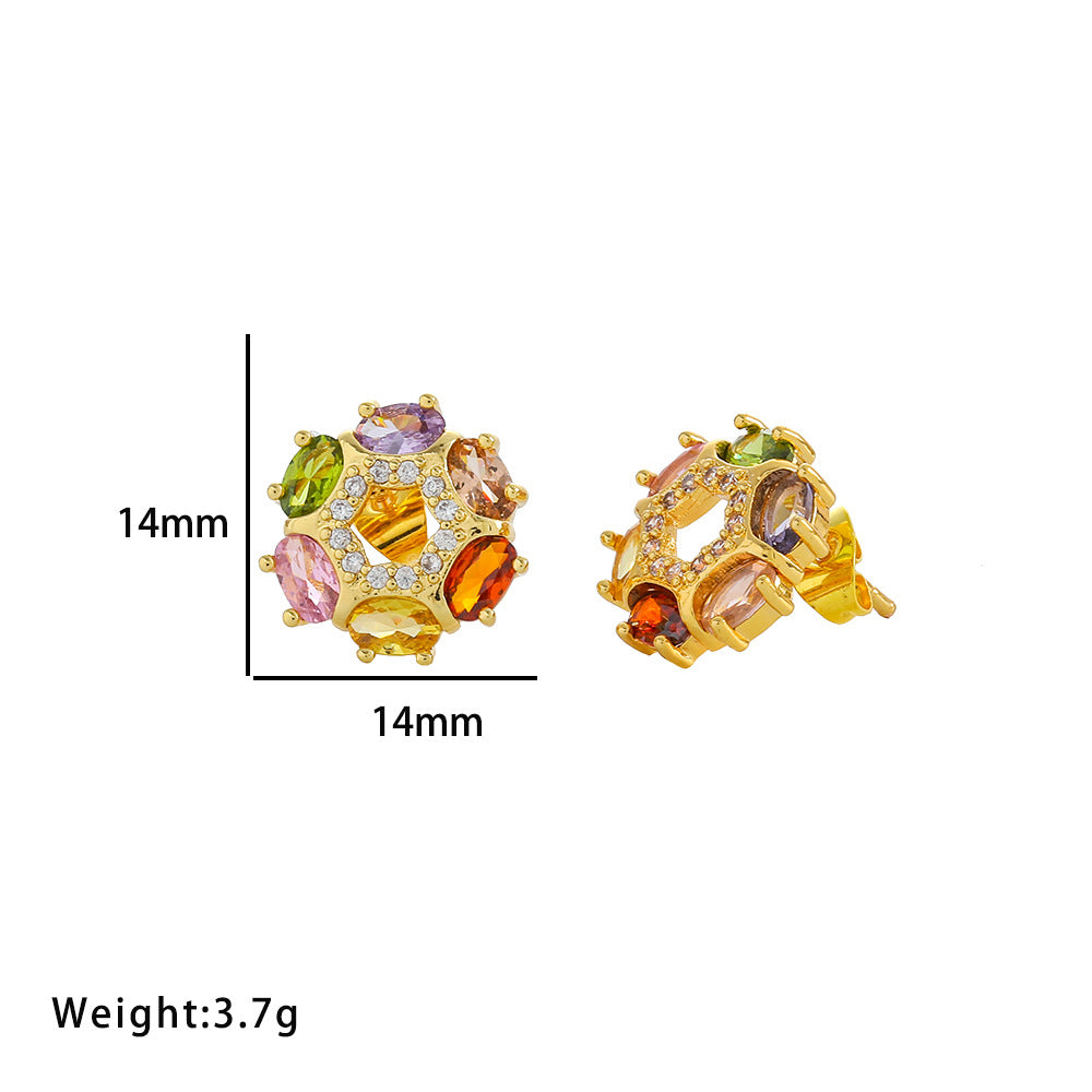 Conjunto de diamantes circulares coloridos: colar, brincos, anel