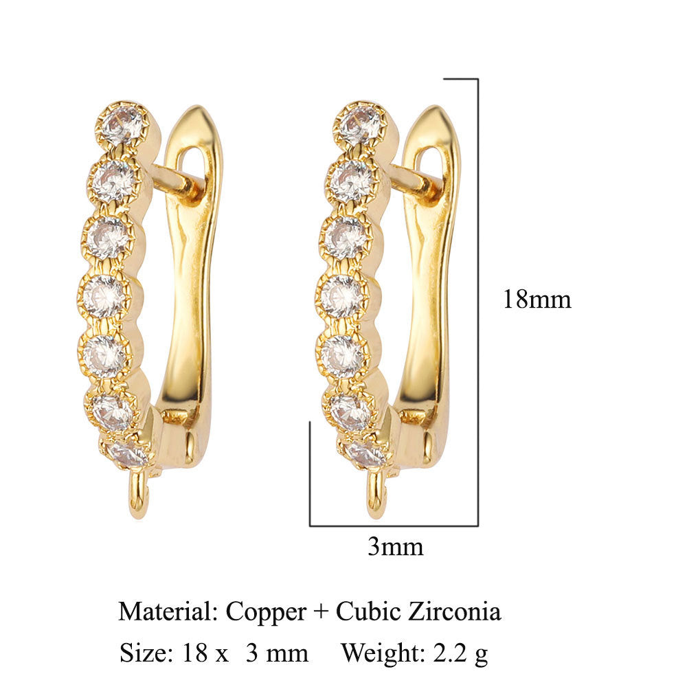 Hebilla de oreja para mujer con microincrustaciones de cobre y diamantes cuadrados