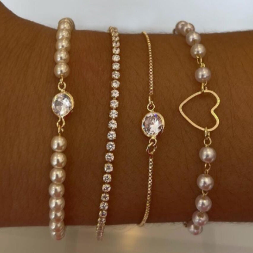 Vintage Pearl and Diamond Bracelet Set 4 Pieces