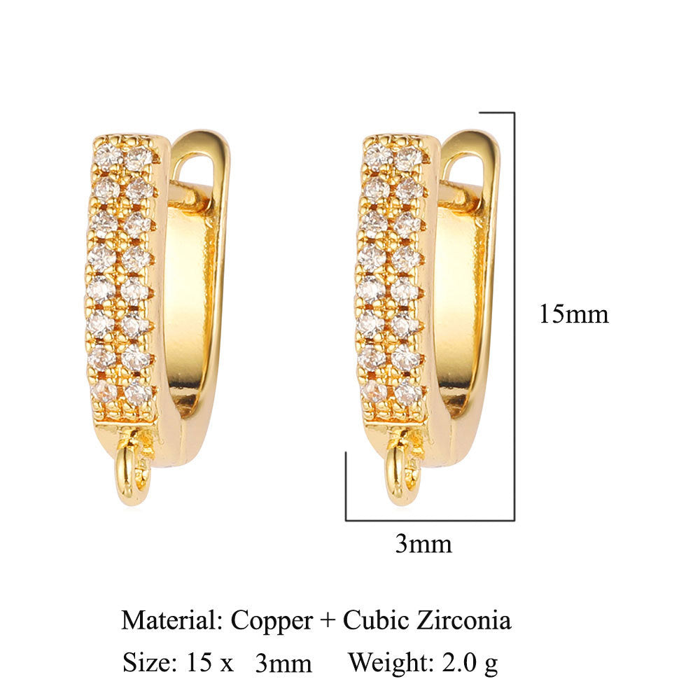 Hebilla de oreja para mujer con microincrustaciones de cobre y diamantes cuadrados