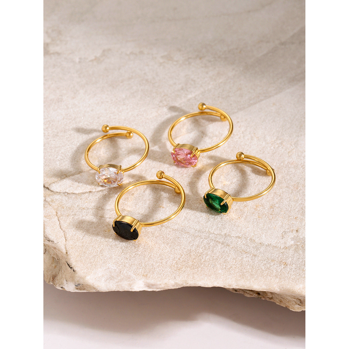 Pink Zirconia Adjustable Titanium Steel Ring