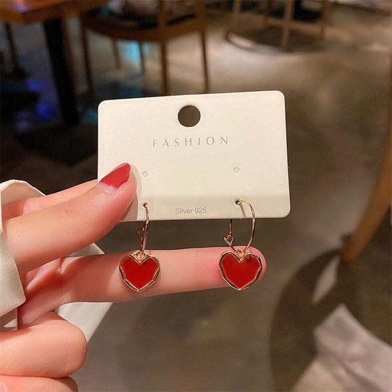 Burgundy love earrings simple earrings