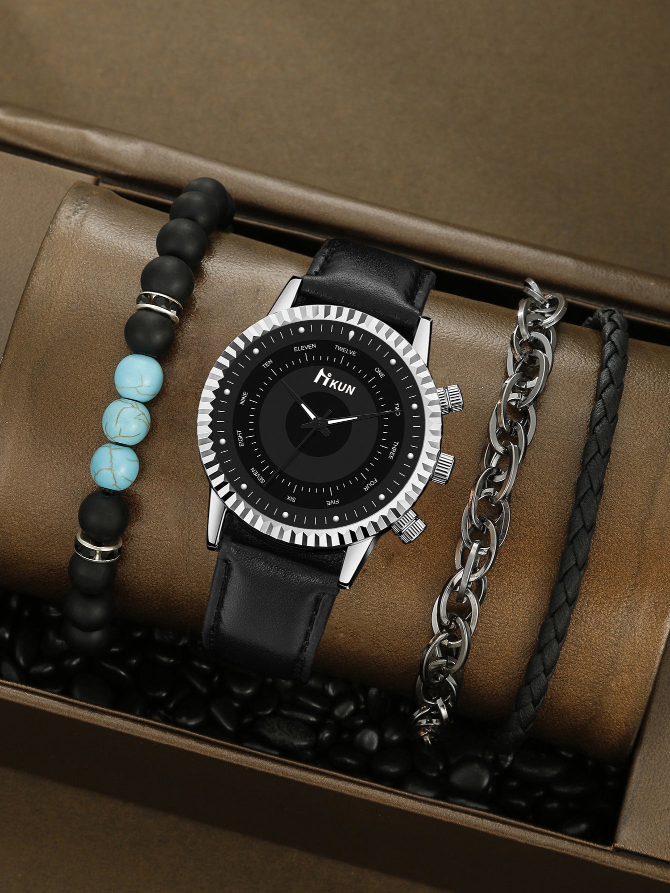 Men's Watch Sports Bracelet Knitted Set