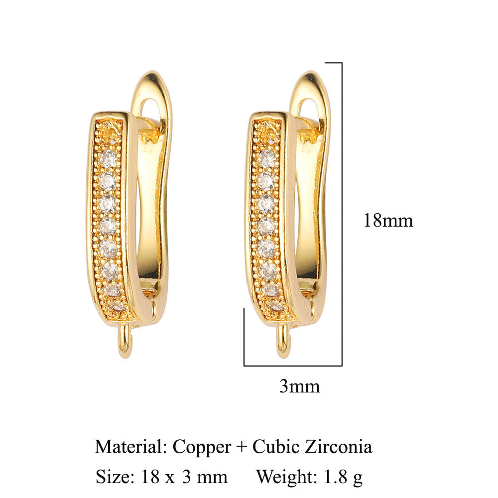 Hebilla de oreja para mujer con microincrustaciones de cobre y diamantes cuadrados