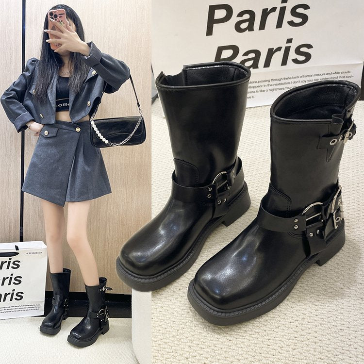 Solid Color Simple Medium Martin Boots