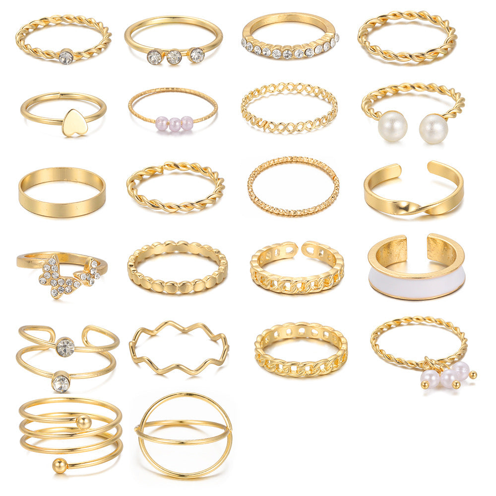 22-Piece Pearl & Diamond Ring Set