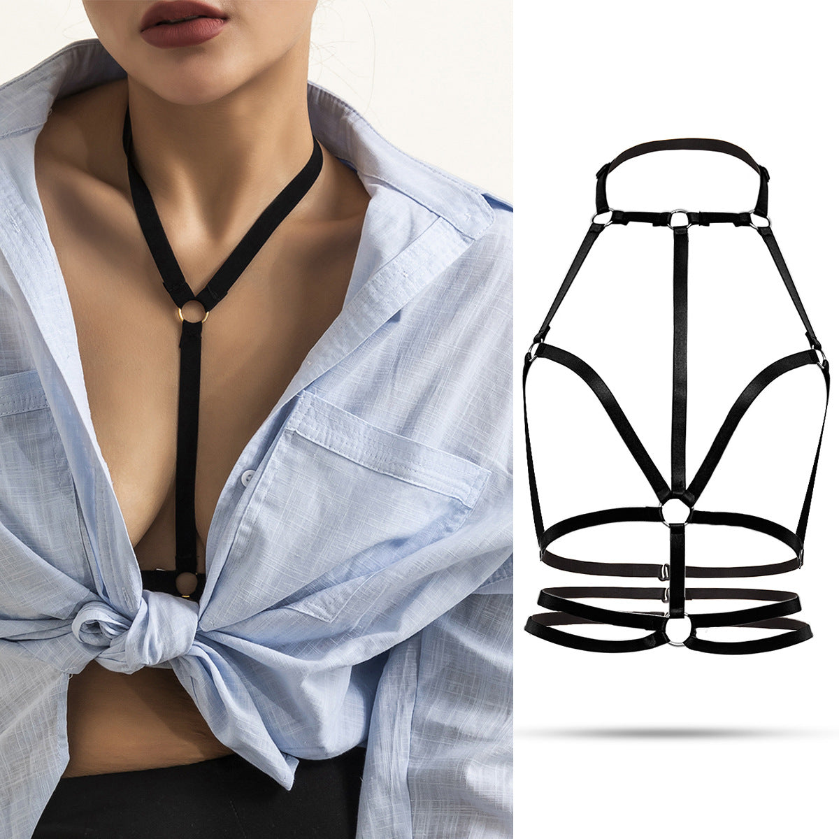 Cadena hueca para el cuerpo con tirantes en el pecho y bikini sexy
