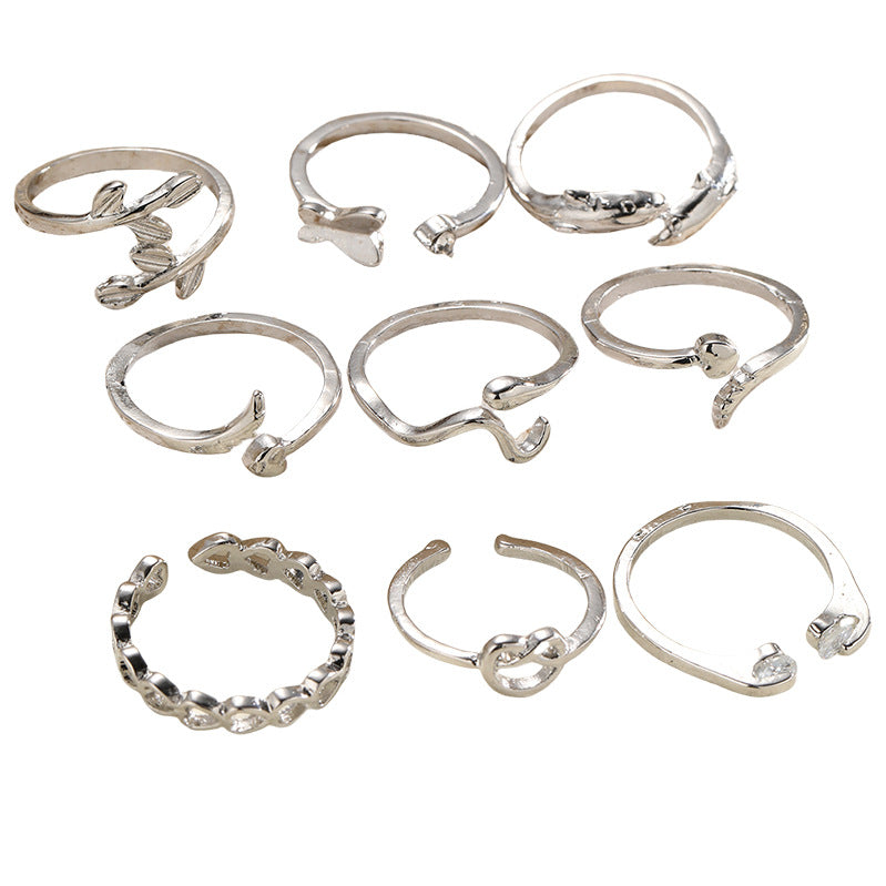 9-Piece Geometric Heart Toe Ring Set