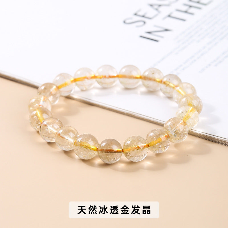 Titanium crystal round bead bracelet, yellow hair crystal jewelry.