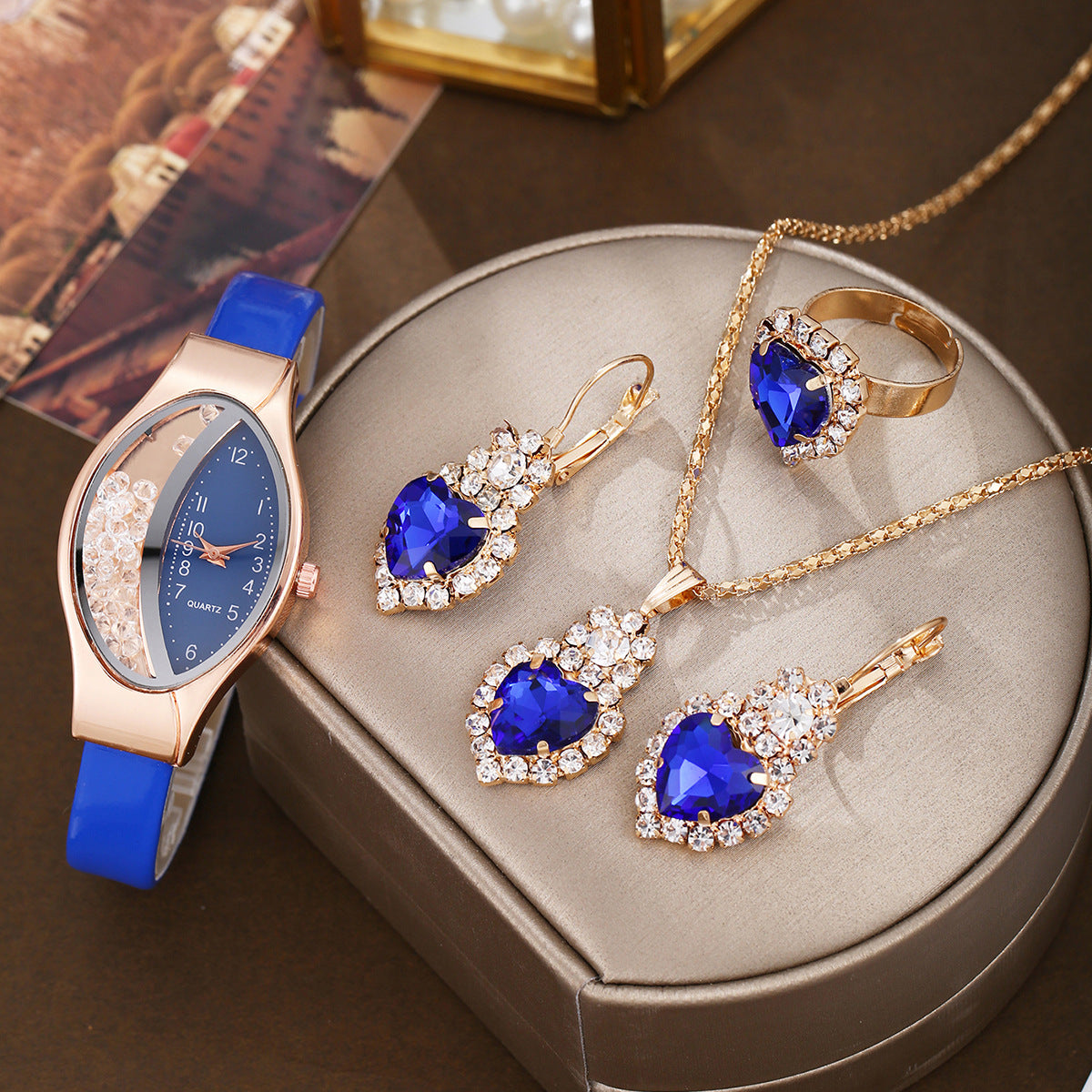 Watch Peacock Peach Heart Jewelry Set