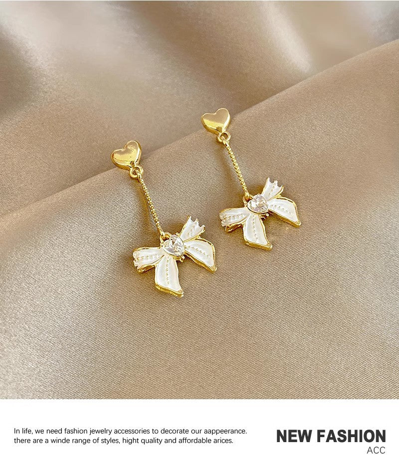 Tassel oil drop bow earrings
