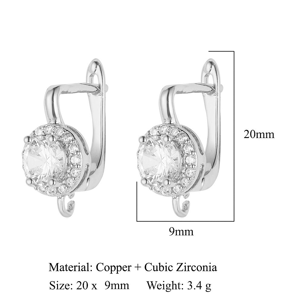 Hebilla de oreja para mujer con microincrustaciones de cobre y diamantes cuadrados