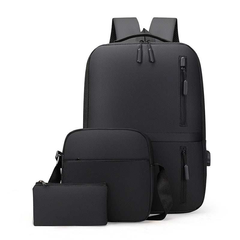 Three-piece USB casual backpack computer bag