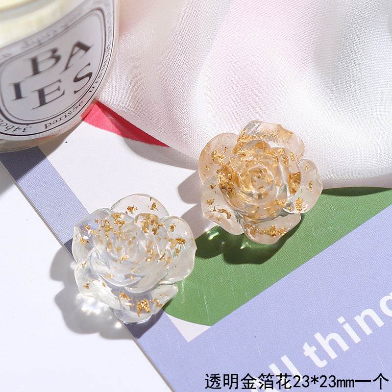 Transparent gold foil flower rose earrings