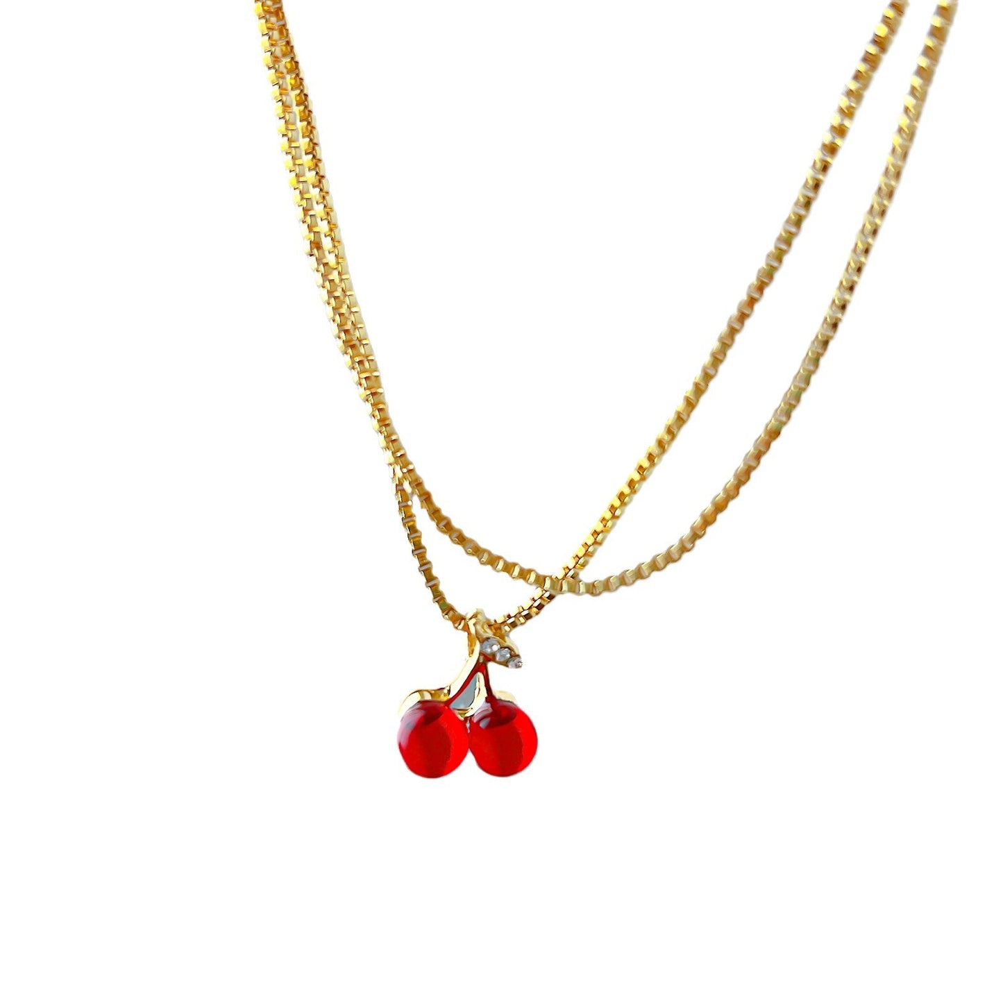 Collar con colgante de cereza roja