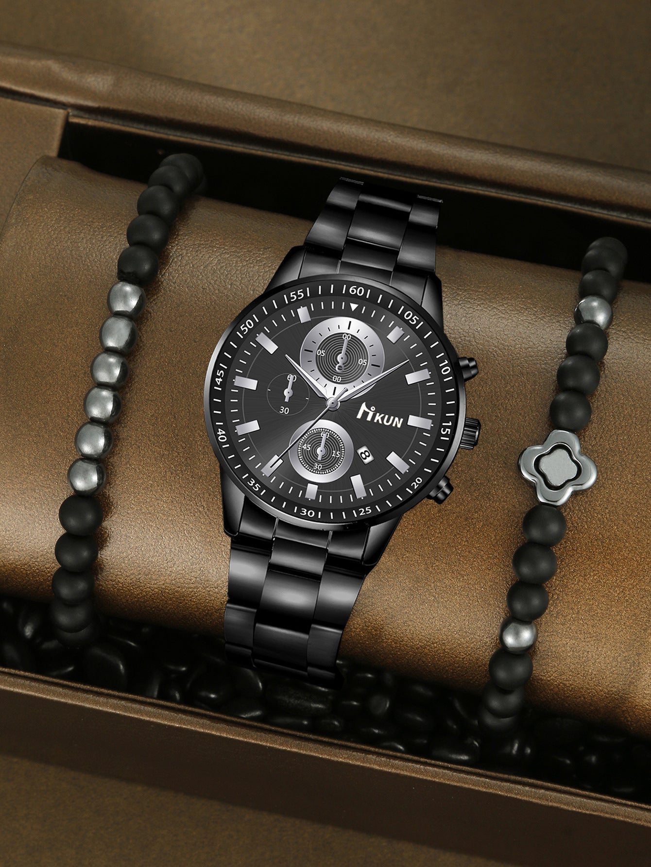 Trendy Beaded Men's Watch Set