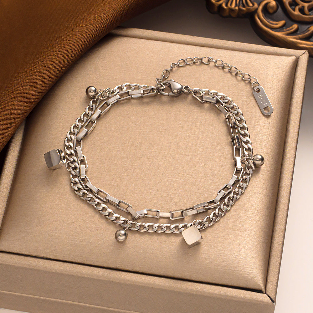 Pulseira geométrica de aço de titânio, joias elegantes de estilo europeu e americano