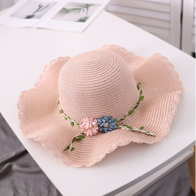 Sombrero de paja para mujer, ala ancha, ala ondulada, sol, verano, exterior, protección UV, familia