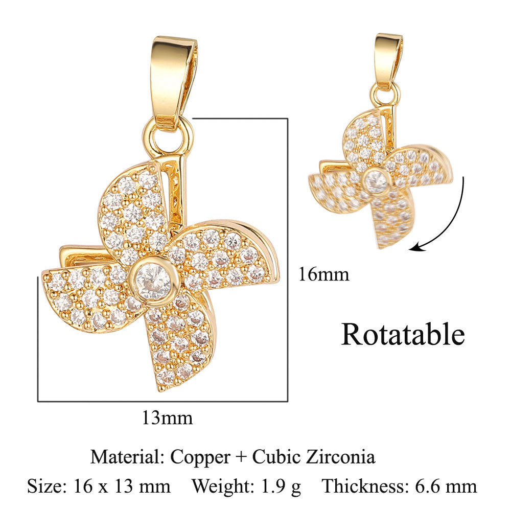 Rotatable gyro windmill copper zircon pendant.