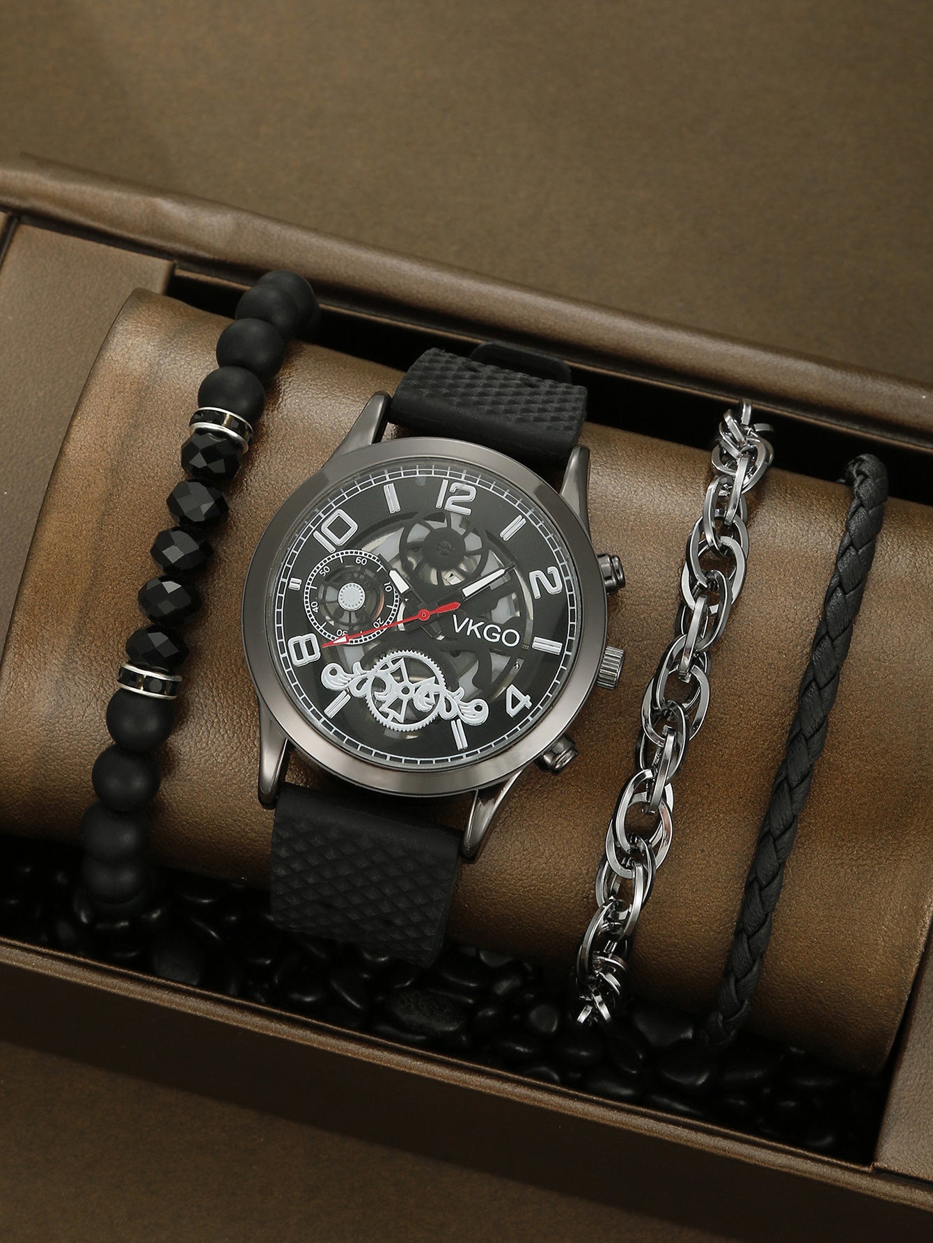 Alloy Watch Leather Strap Bracelet Set