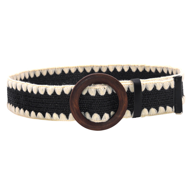 Round Braided Wooden Buckle Ladies Belt
