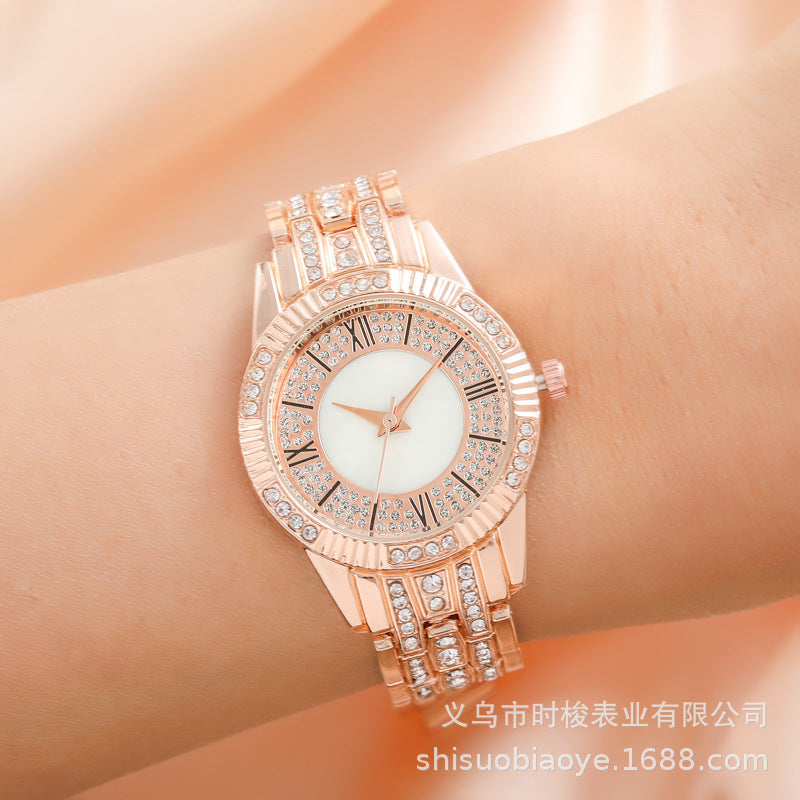 Reloj de cuarzo para mujer con esfera de concha y diamantes de imitación