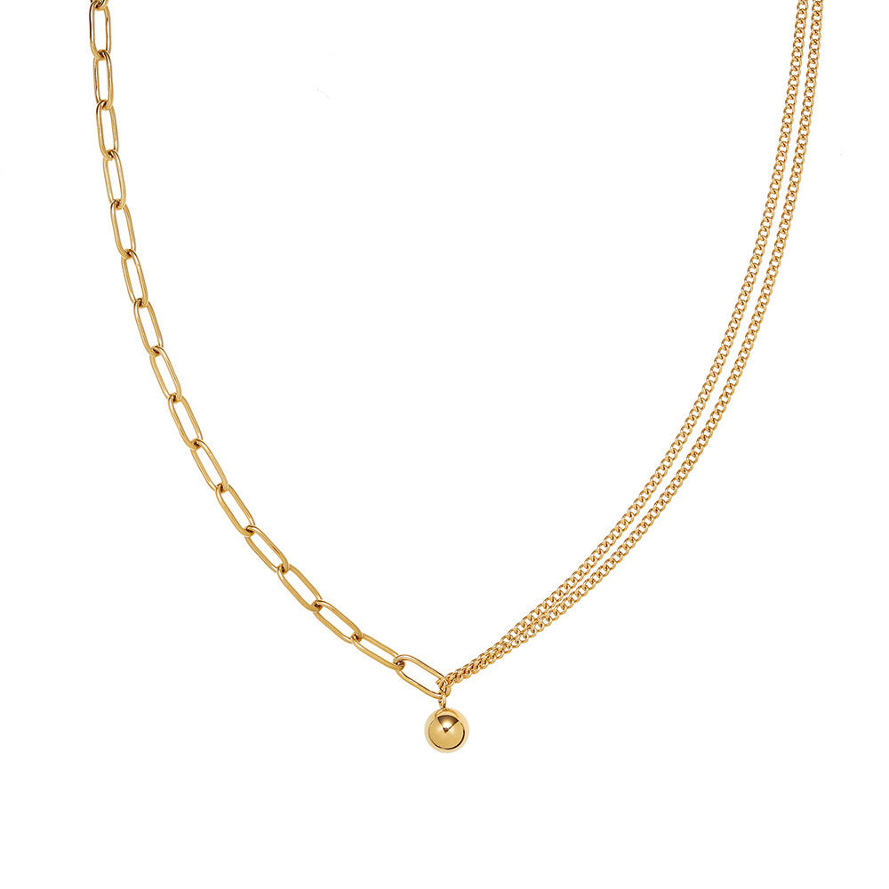 18K Gold-Plated Titanium Steel Collarbone Necklace with Small Gold Ball Pendant