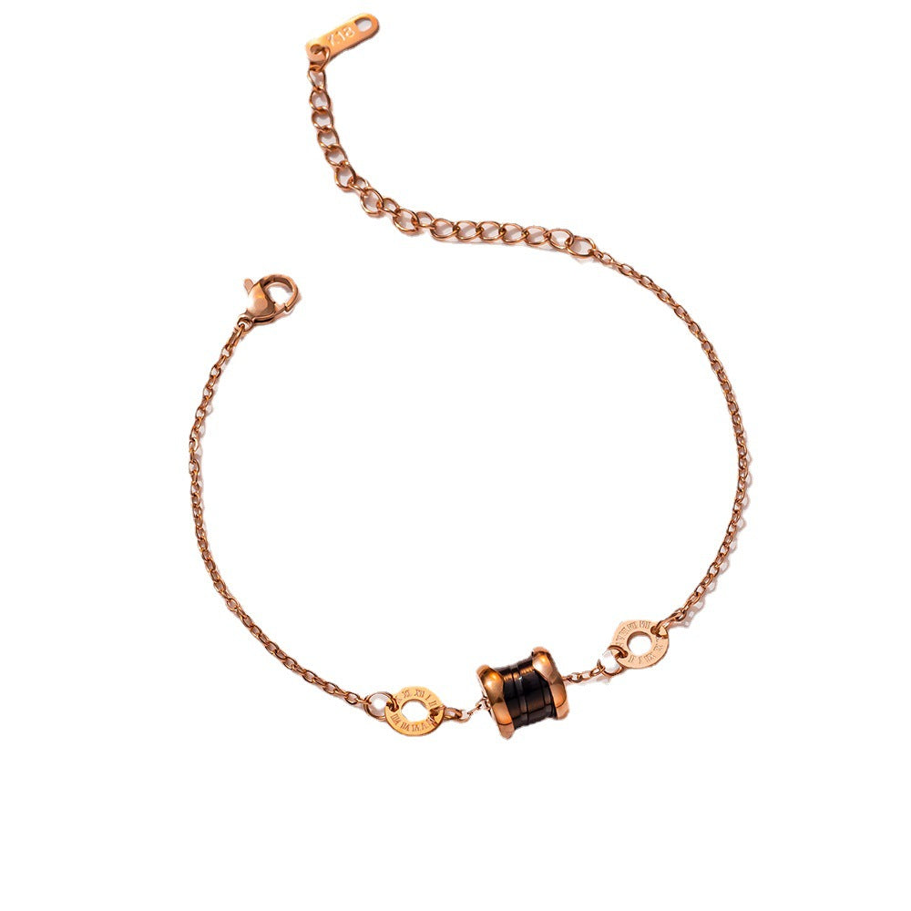 Pulseira Elegante de Diamante em Aço Titânio - Ouro Rosa