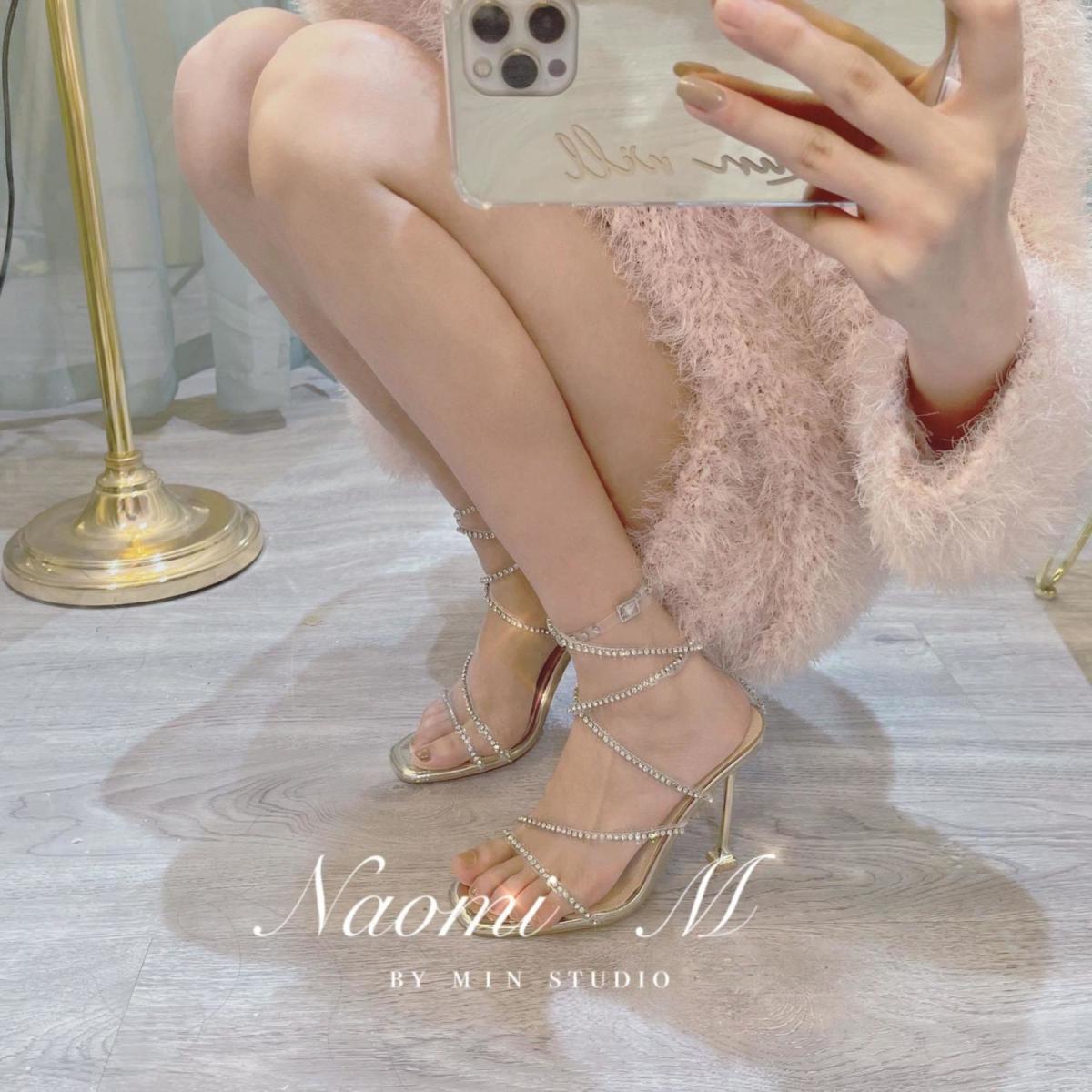 Rhinestone sandals stiletto open-toed high heels