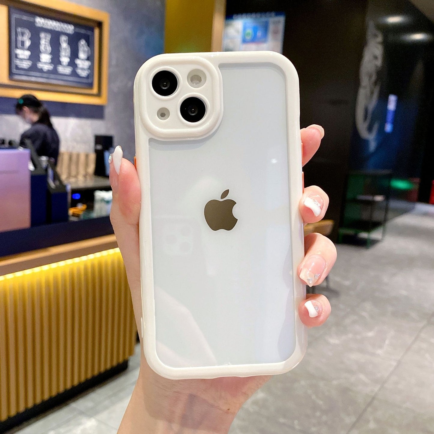 Apple 15/XR Acrylic Cream Contrast Button iPhone 7G/11 Full Cover