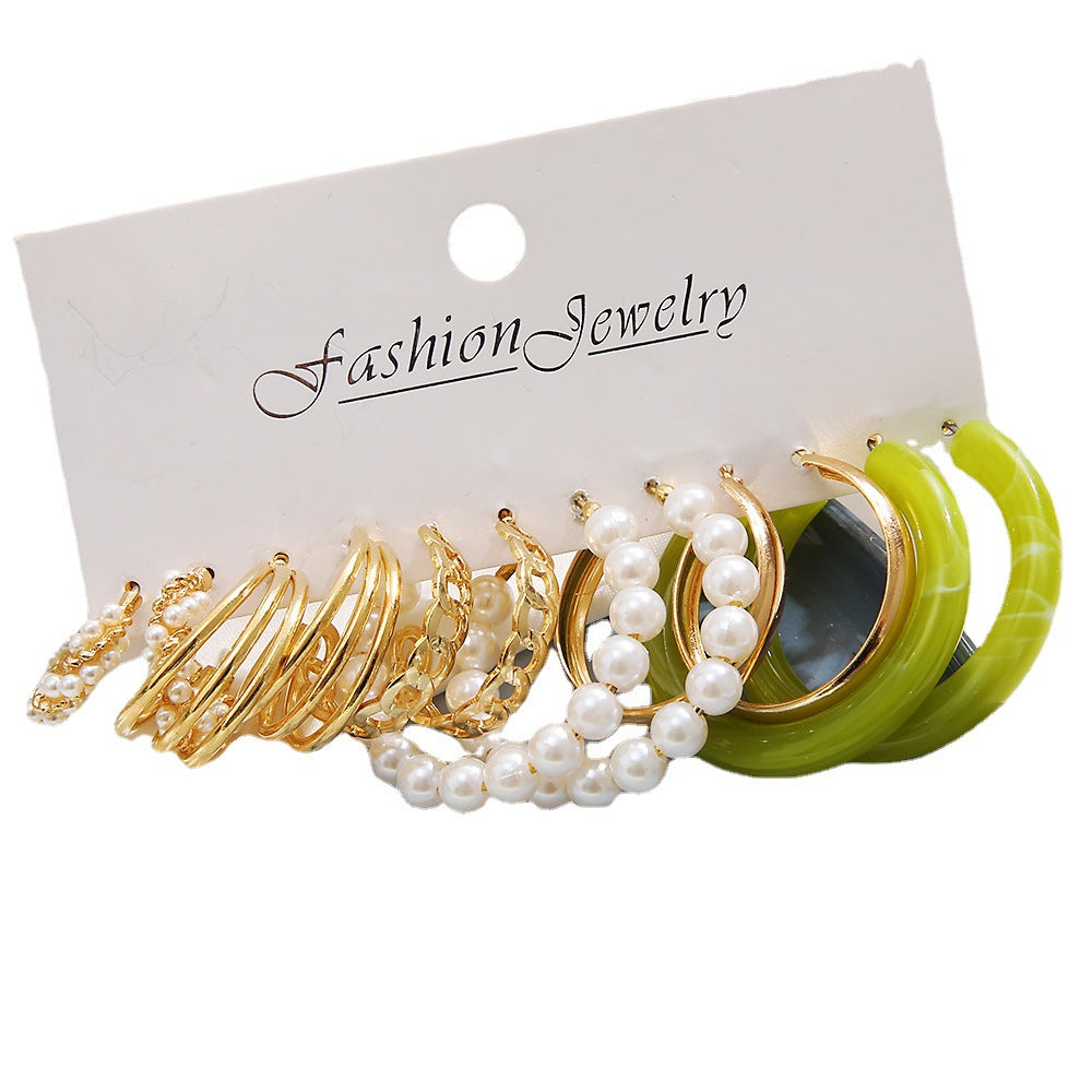 Retro Pearl & Metal Earring Set