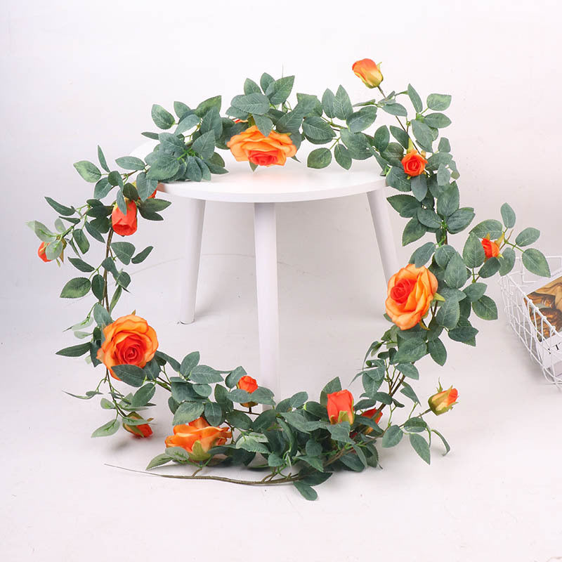 Tapiz de pared de planta verde artificial de plástico para pared de flores artificiales de vid rosa