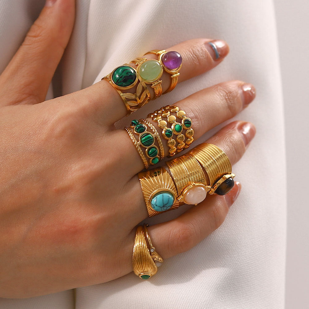 Ring 18k gold-plated ring inlaid with malachite