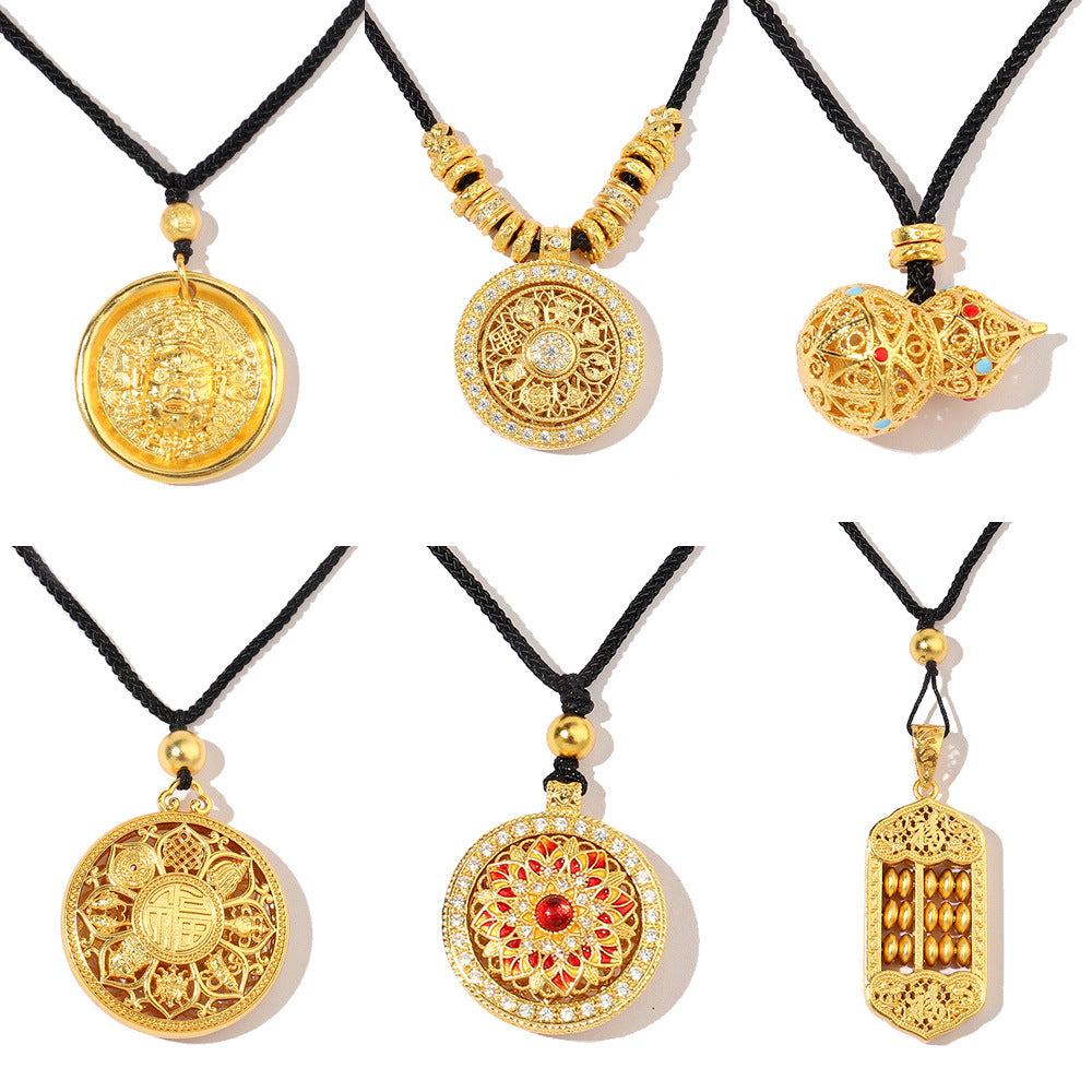 Collar de oro y arena con forma de calabaza y dios de la riqueza bañado en oro real de 24 quilates