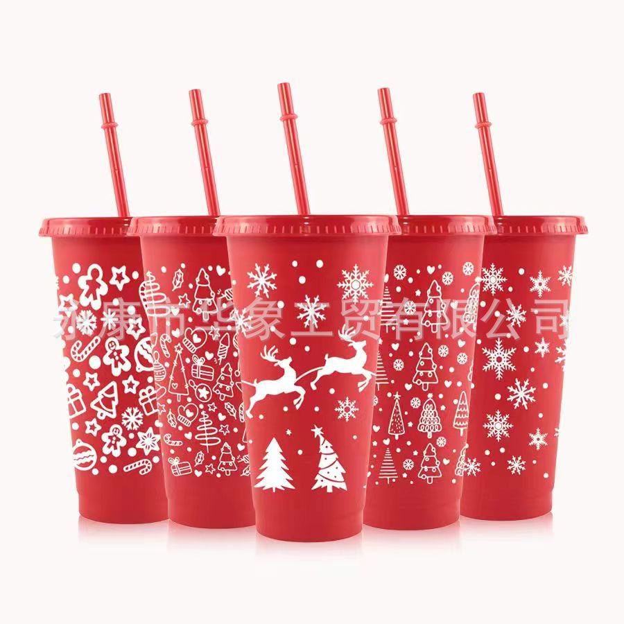 Christmas 710M large capacity pp plastic straw cup