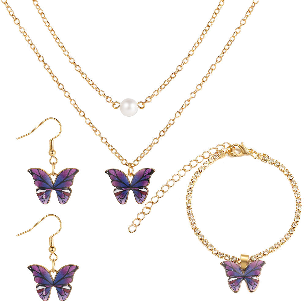 Pin Butterfly Pendant Jewelry Set 3 Pieces