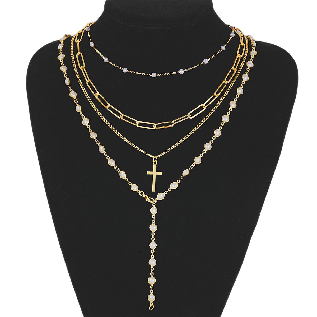 Cross Pendant Pearl Chain Necklace