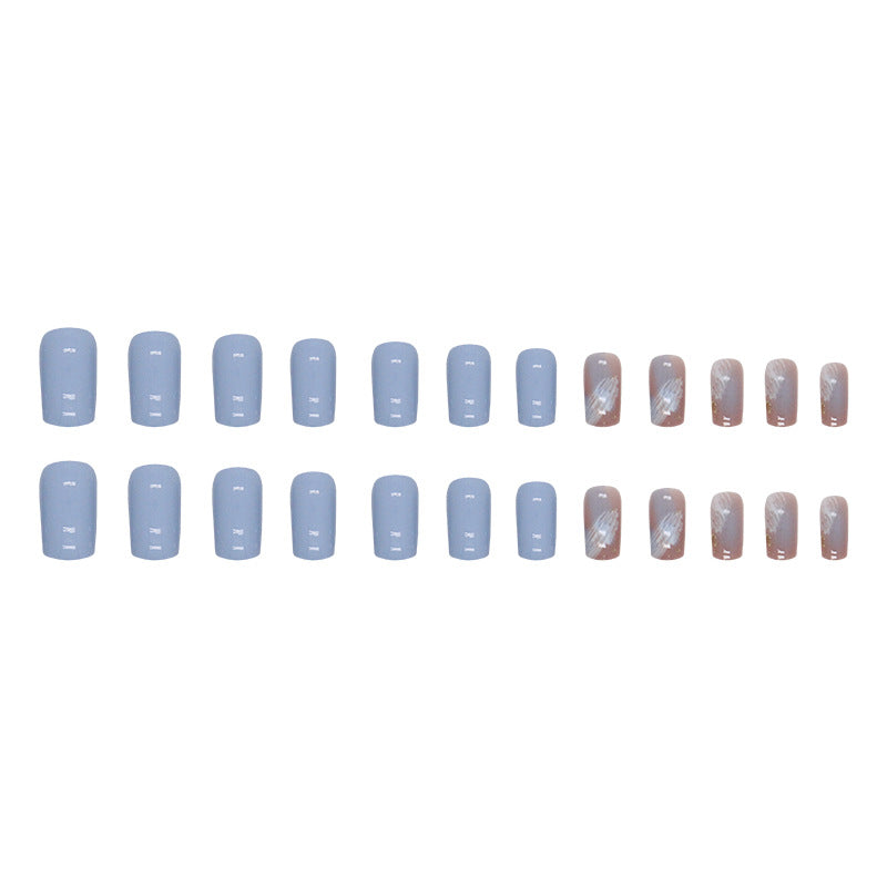 White-Enhancing Blue Medium-Length Square Fake Nails