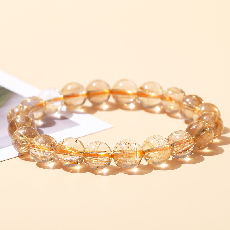 Titanium crystal round bead bracelet, yellow hair crystal jewelry.