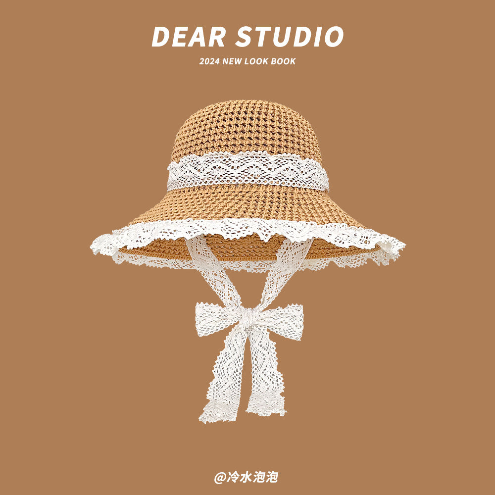 Sombrero de paja hueco para mujer, sombrero de ala ancha con protección UV para el sol de verano