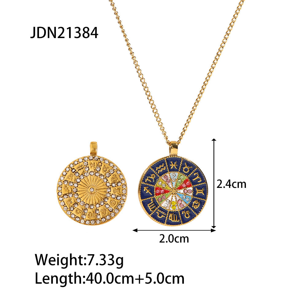 Twelve Zodiac Signs Oil Drop Inlaid Diamond Necklace