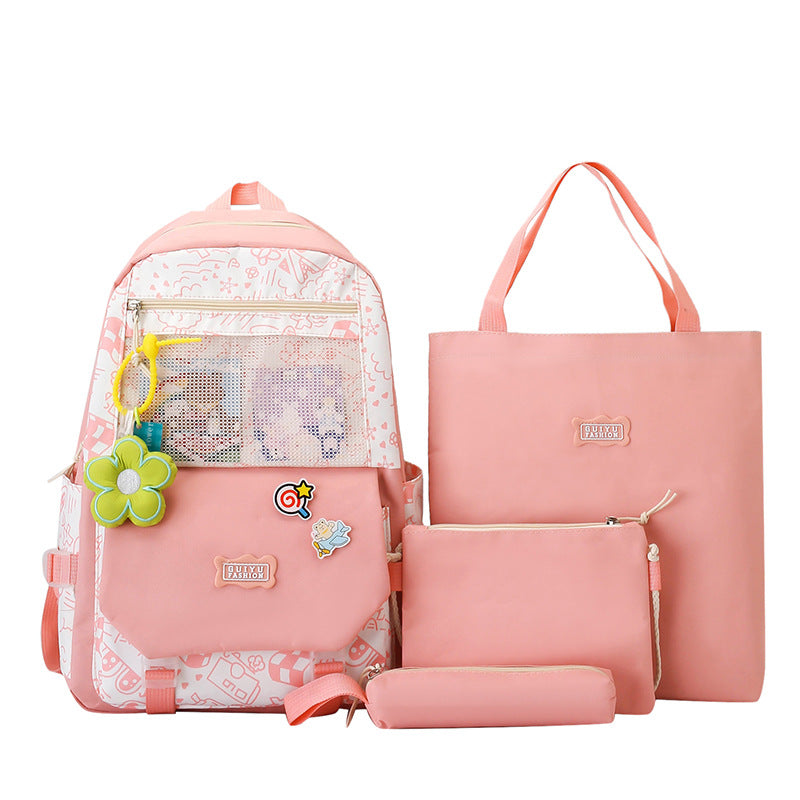 Mochila escolar de gran capacidad para estudiantes de 4 piezas