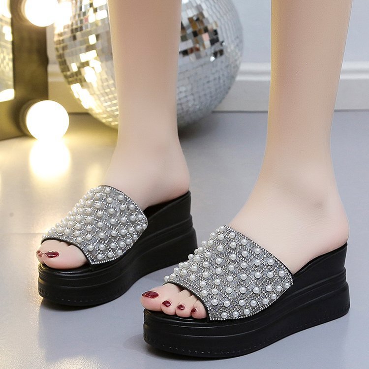 Wedge slippers female pink