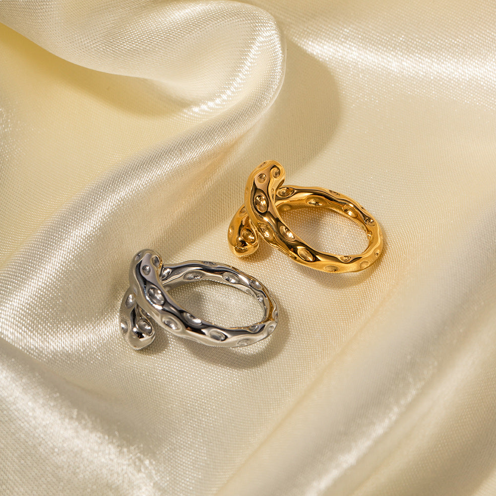 18K Steel Gold Hammered Open Ring