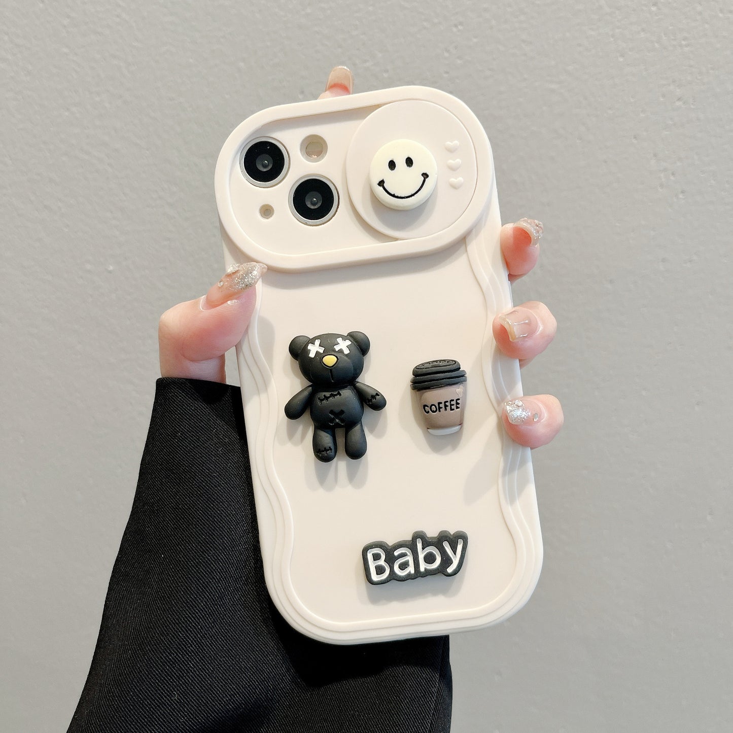 Wavy Slide Case iPhone15 Pro 12 11 Smiley Bear Shockproof