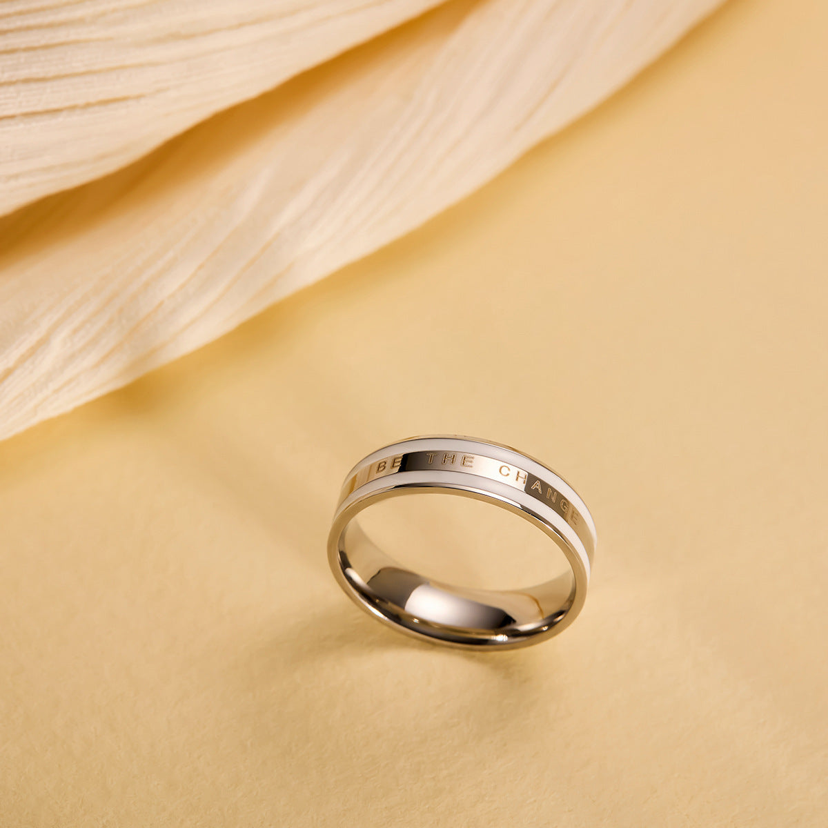 Wide 18K Rose Gold-Plated Ceramic & Titanium Steel Couple Ring