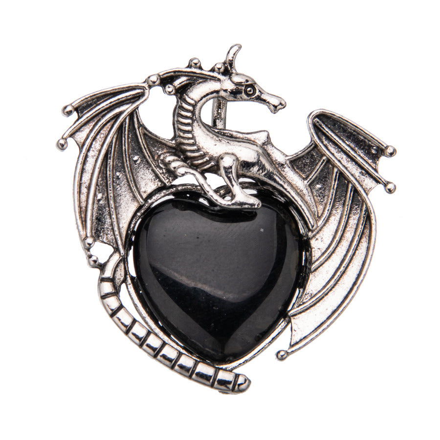 Colgante de cristal en forma de corazón de pterosaurio de dragón volador vintage